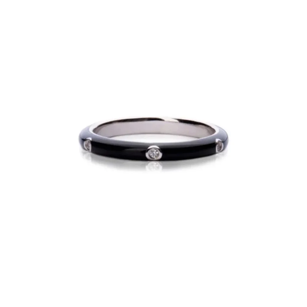 NEW Men’s Pave’ Diamond Black Enamel 925 Sterling‎ Silver Band Ring Size 10